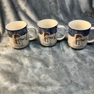 THOMSON POTTERY CHINA SNOWMAN Coffee Cups/Mugs Set of 3